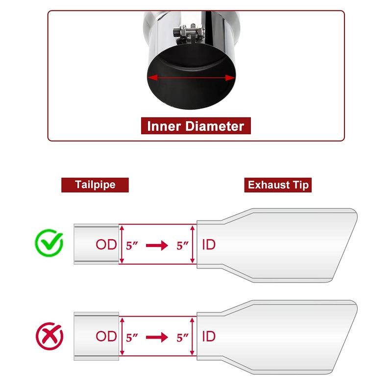 Upower Diesel Exhaust Tip 5" to 6" Stainless Steel Bolt-On Tail Pipe Tips 5 inch Inlet 6 inch Outlet 15" Long Rolled Edge Tailpipe Universal For Trucks Car - Image 3